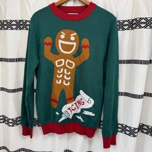 Tipsy Elves Gingerbread Man Ugly Christmas Sweater Green Funny Holiday Medium